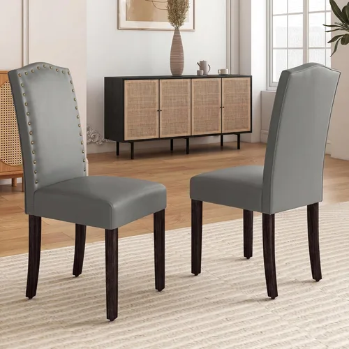 Miniatura 12 de LSSBOUGHT Juego de 2 sillas de comedor tapizadas Parsons de tela, sillas de cocina con marco de madera maciza y ribete de cabeza de clavo