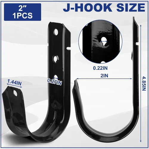 Miniatura 2 de Zonon 1 gancho en J de soporte de cable negro para colgar gancho en J de metal resistente para gestión de cables y cables, acero galvanizado
