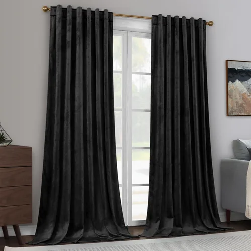 Miniatura 7 de HOMEIDEAS Cortinas opacas de terciopelo negro, 52 x 84 pulgadas, suaves y gruesas, para oscurecer la habitación, con aislamiento térmico, bolsillo