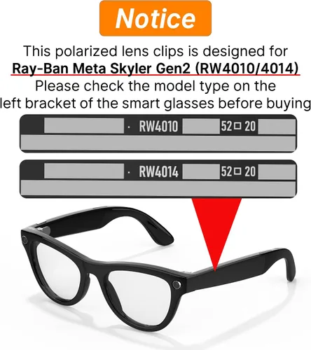 Miniatura 2 de HIBLOKS 4 clips polarizados para Ray-Ban Meta Skyler y Gen 2 (RW4010/RW4014 52-20), clips de decoloración de marco negro para RayBan Skyler protegen