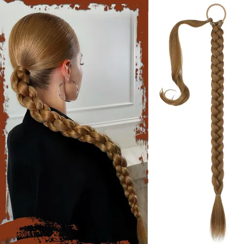Miniatura 20 de Sofeiyan Extensión de cola de caballo de trenza larga con banda para el cabello, lacio, elegante, envolvente, extensiones de cabello trenzado, cola