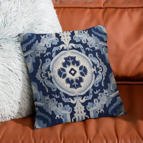 Miniatura 7 de Fundas de cojín Ikat con medallón azul y gris, color blanco y azul marino, fundas de almohada abstractas, decorativas de granja para sofá, cama