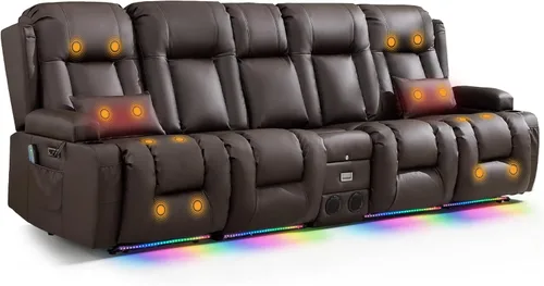Miniatura 42 de TUNYI Sofá Reclinable Eléctrico Loveseat con Masaje y Calor, Asientos de Cine en Casa con Consola, Sofá Reclinable RV Loveseat con USB/Toma