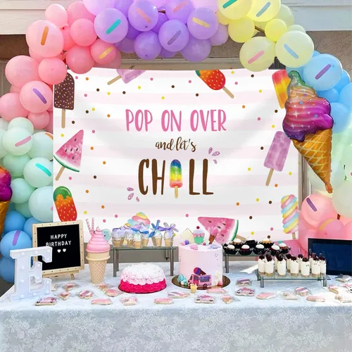 Miniatura 2 de MEHOFOND Fondo de fiesta de paletas de verano rosa para fiesta de piscina, pop on over and Let's Chill Swim Girl cumpleaños, baby shower, fondo