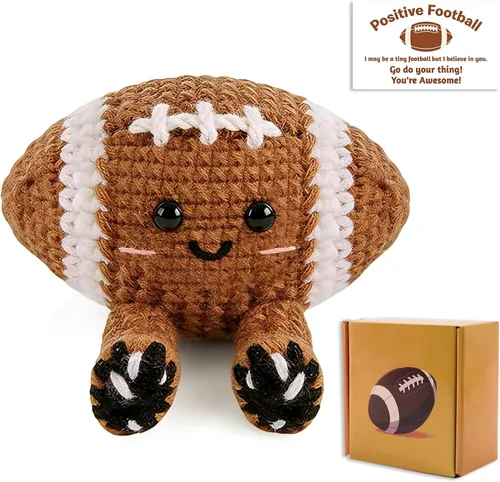 Miniatura 10 de Regalos positivos de ganchillo de béisbol para niños, hombres, papá, muñeca de punto inspiradora con tarjeta de aliento y llavero de caja, divertida