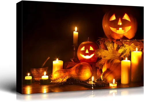 Miniatura 80 de Denozer - Pintura artística de pared de Halloween, impresión artística sobre lienzo para dormitorio, sala de estar, decoración de pared del hogar