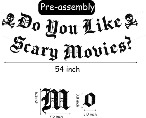 Miniatura 2 de Cartel de películas de terror con texto en inglés "Do You Like Scary Movies", guirnalda gótica de calavera inglesa, decoración de noche de películas