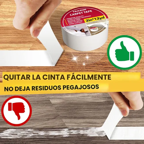 Miniatura 4 de Trazon - Cinta adhesiva de doble cara para alfombras, suelo de madera dura y alfombras de área, cinta adhesiva fuerte y extraíble, cinta adhesiva