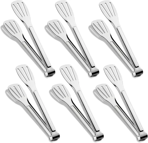 Paquete de 6 pinzas para cocinar, pinzas pequeñas de acero inoxidable para servir alimentos, pinzas de cocina multifuncionales para servir