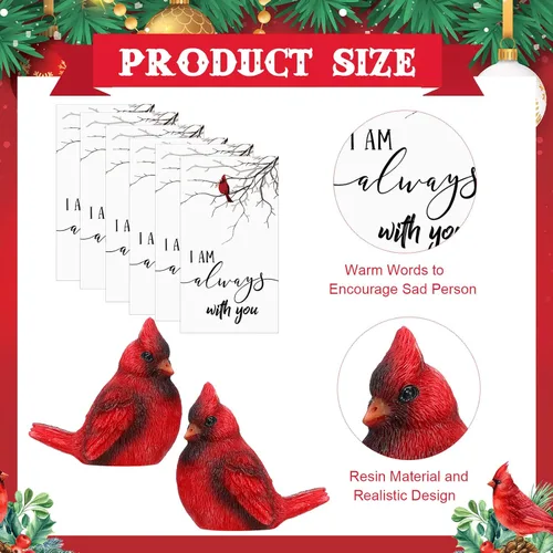 Miniatura 2 de Roowest El juego de 18 piezas de regalo conmemorativo cardenal incluye mini figuras de estatua de pájaro cardenal rojo, tarjetas de plumas rojas