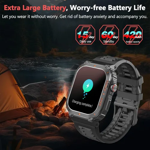 Miniatura 8 de Reloj inteligente para hombre, relojes inteligentes militares con GPS con llamada/texto, monitor de salud (frecuencia cardíaca/spO2/sueño), Negro
