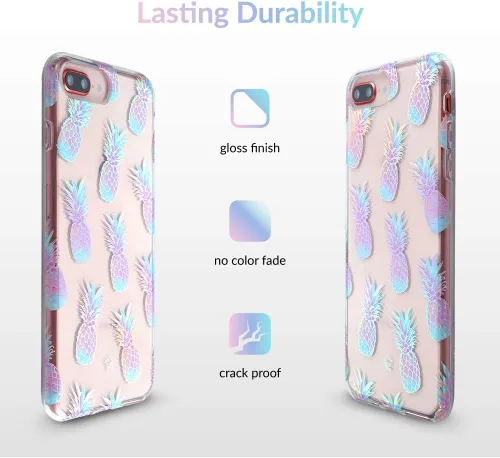 Miniatura 5 de VELVET CAVIAR Compatible con iPhone 7 Plus y iPhone 8 Plus, piña para mujeres y niñas, bonitas fundas protectoras transparentes (piñas holográficas)