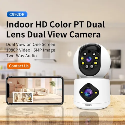 Miniatura 4 de EVERSECU Cámara interior de doble lente de 2K 3MP, cámara WiFi de 2.4 GHz con cable para bebé doméstico, detección de movimiento AI, seguimiento