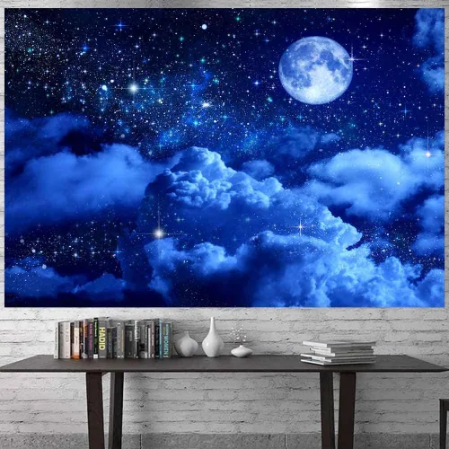 Miniatura 12 de Aidatain Tapiz de luna azul cielo nocturno nube creciente tapiz grande de 80 pulgadas 60 pulgadas 60 pulgadas de tela de franela temática de luz