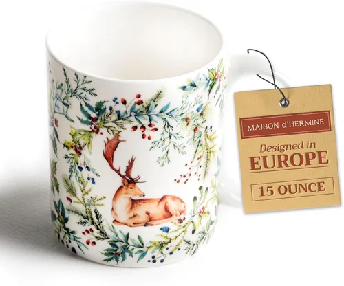 Miniatura 53 de Maison d' Hermine Taza de café con asas, tazas de porcelana fina de hueso, paquete de dos tazas de té para bebidas calientes, capuchino, latte, 015
