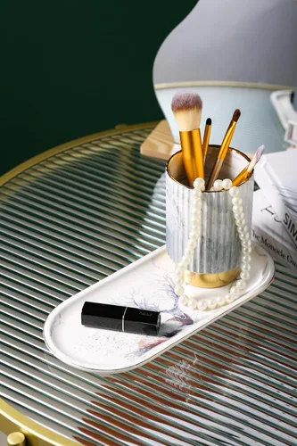 Miniatura 4 de IEEK Soporte para brochas de maquillaje, organizador de brochas de maquillaje y vasos de vidrio, organizador de cepillos de dientes para baño, Gris