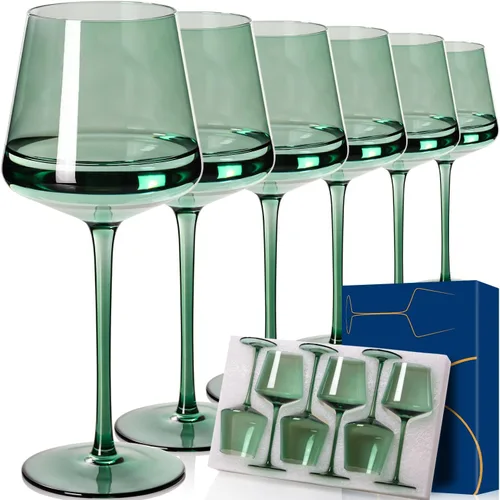 Miniatura 15 de Juego de 6 copas de vino marrón de 18 onzas, color ámbar oscuro, juego de regalo para fiestas, vasos de vidrio soplado a mano marrón para vino tinto
