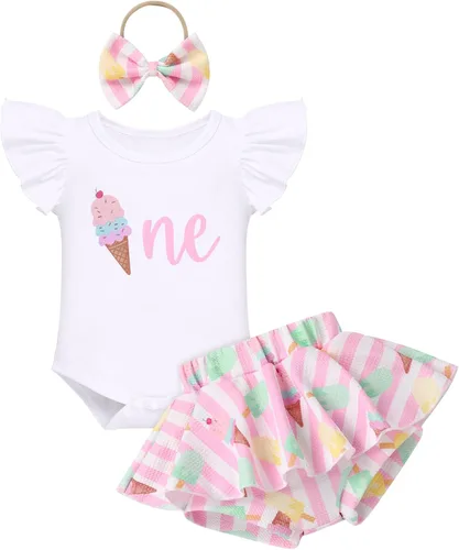 Miniatura 24 de IMEKIS Traje de 1er cumpleaños para bebé niña con estampado de girasol y durazno + pantalones cortos con volantes + diadema para sesión de fotos
