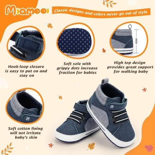 Miniatura 5 de Miamooi Zapatos deportivos para bebés, niños y niñas, suela suave, zapatos de primera caminata, informales, planos, ligeros, para cuna