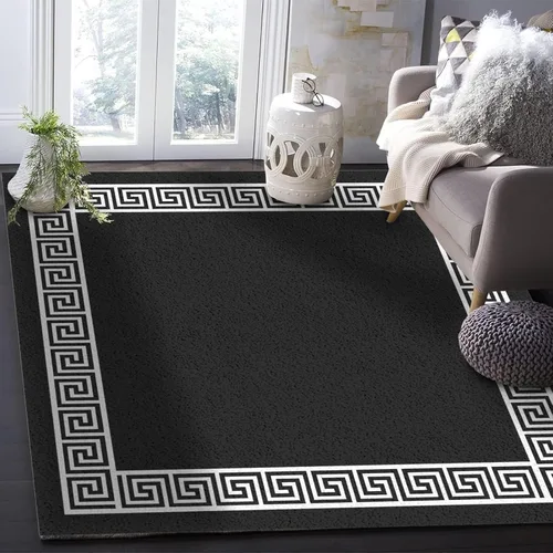 Miniatura 3 de Alfombra retro negra y blanca, alfombra geométrica simple antideslizante para interiores, para sala de estar, dormitorio, cocina, comedor, oficina