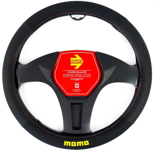 Miniatura 4 de MOMO Funda universal para volante de carbono, color negro y amarillo