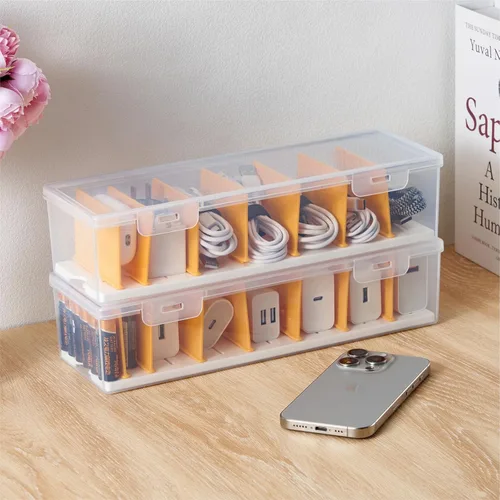 Miniatura 7 de Caja organizadora de cables con 8 bridas para cables, organizador de cargador de teléfono transparente, organizador de cables para cables, caja