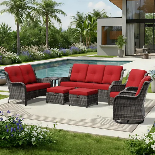 Miniatura 186 de Joyside Juego de sillas de mimbre para patio, juego de 3 piezas de mimbre para exteriores con 2 sillas reposabrazos y 1 mesa auxiliar para terraza