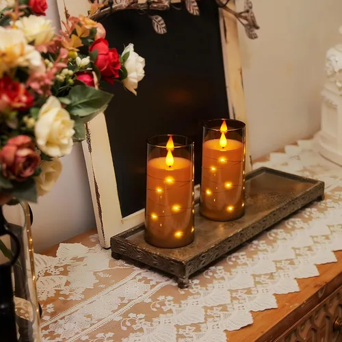Miniatura 8 de Homemory Velas sin llama con luces de hadas de cadena de estrellas incrustadas, velas que funcionan con pilas, velas LED, velas falsas con control