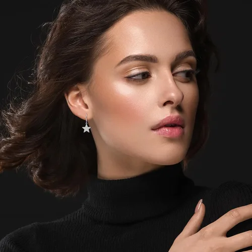 Miniatura 2 de Aretes colgantes de aro con diamantes de imitación de estrella de plata de ley 925/oro para mujeres