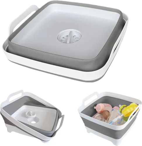 GIMWA Lavabo plegable para biberones, contenedor portátil de 2.4 galones para fregadero de campamento de caravana, tina de cocina que ahorra espacio