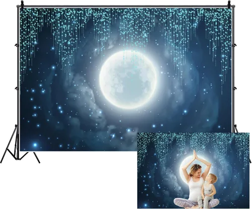 Miniatura 8 de Renaiss Twinkle Twinkle - Telón de fondo de estrella pequeña para sesión de fotos, 5 x 4 pies, media luna brillante, cielo nocturno, fondo
