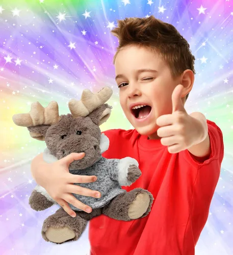 Miniatura 2 de Puzzled DolliBu - Peluche de alce de peluche, alce sentado con suéter gris, adorable juguete de peluche abrazable para niños y adultos, 9 pulgadas