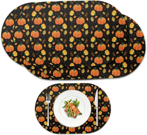 Miniatura 39 de Pumpkin Placemats Set of 4 Ghost Non Slip Washable Heat Resistant Place Mats 12x18 Inch Round Tablemats for Dining Kitchen Party Daily Table Decor