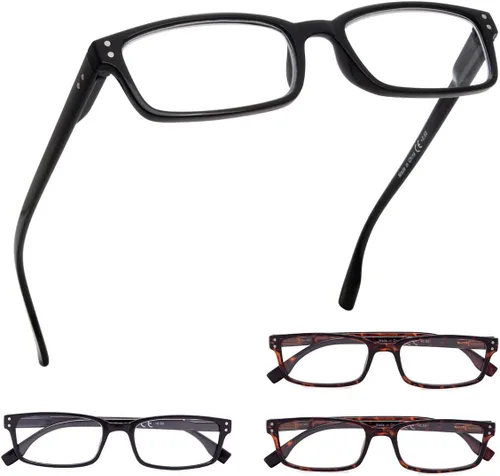 GUD 4 pares de anteojos de lectura de estilo clásico, cómodos anteojos para lectura para mujeres y hombres (2 negros + 2 DEMI, 0.50)