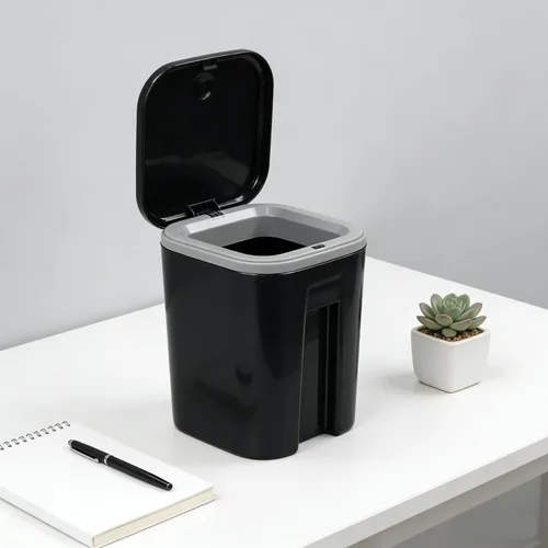Miniatura 5 de Zopnny Mini cubo de basura de mesa de 0.5 galones/1.9L con tapa desplegable, papelera de escritorio para encimera de baño, tocador, café u oficina