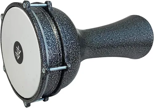 Miniatura 12 de Darbuka de aluminio de 16 '' de longitud, tambor Doumbek turco sintonizable de cabeza sintética de 8 pulgadas (grabado oscuro-azul)