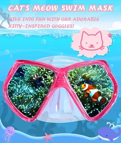 Miniatura 2 de Seago Gafas de natación para niños con cubierta para la nariz, máscara de esnórquel, máscara de buceo y natación, vidrio templado antivaho con Rojo
