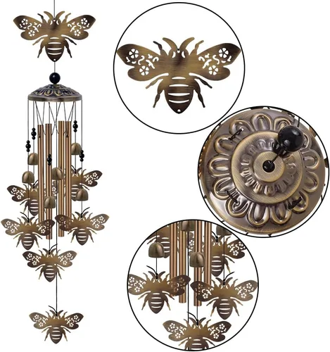 Miniatura 2 de Campanillas de viento de abejas para exteriores, regalos para mamá - Campanas conmemorativas de bronce, atrapavientos de simpatía móvil, decoración