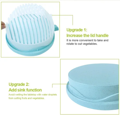 Miniatura 8 de Cortador de ensalada 2 en 1 y picador de verduras, máquina rápida de 60 segundos, plástico de grado alimenticio sin BPA, rebanador manual fácil