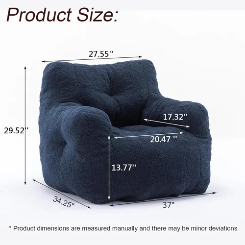 Miniatura 2 de Recaceik Sillas de Puf, Silla de Puf Relleno Suave con Bordes, Sofá Perezoso Esponjoso, Silla de Puf Gigante Imperial para Dormitorio, Sala de Azul