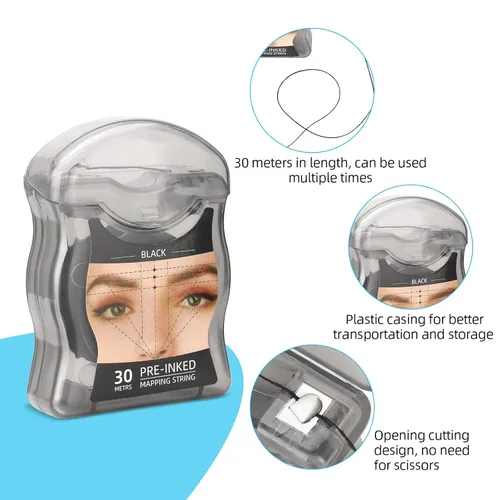 Miniatura 3 de ATOMUS Cadena de mapeo de cejas 2pcs pre-entintado 30m (98ft) Microblading String para marca de cejas Cuerda de medición negra para maquillaje