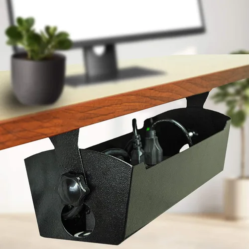 Miniatura 9 de Bandeja de organización de cables debajo del escritorio de 15 pulgadas – Cesta de cables debajo del escritorio con soportes de clip para cables