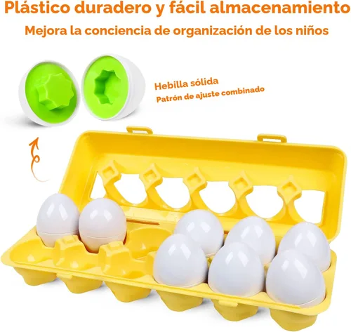 Miniatura 5 de Montessori - Juego de 12 huevos geométricos, juego de rompecabezas de huevos de color y forma, huevos a juego para niños pequeños de 1 a 3 años