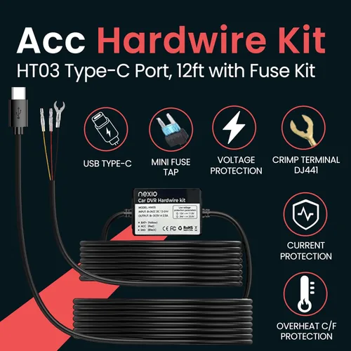 Miniatura 2 de NEXIO Acc Hardwire Kit HW05 Puerto tipo C, compatible con N5Pro Dashcam, 12 pies con kit de fusibles