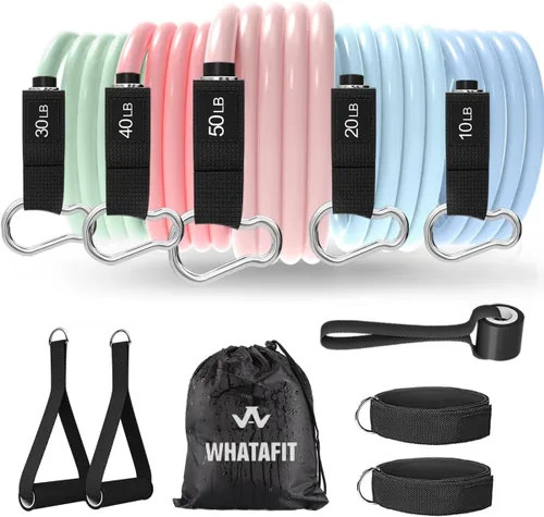Miniatura 29 de WHATAFIT Bandas de resistencia, bandas de ejercicio, bandas de resistencia para entrenamiento, bandas de entrenamiento con asas para hombres y Multi