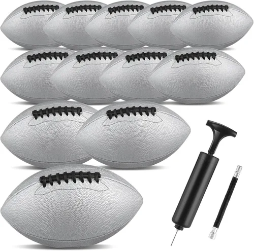 Miniatura 9 de Syhood Paquete de 12 balones de fútbol de cuero compuesto, tamaño oficial, fútbol inflable de cuero a granel con regulación de bomba, fútbol