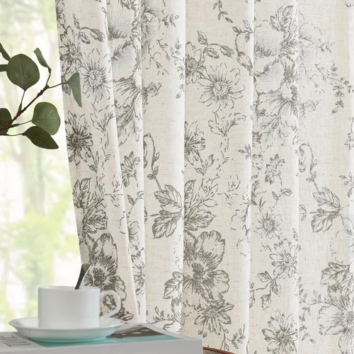 Miniatura 14 de Jinchan Cortinas de Mezcla de Lino con Estampado Floral para Sala de Estar, 84 Pulgadas de Largo, Cortinas con Bolsillo para Varilla y Tab Trasera