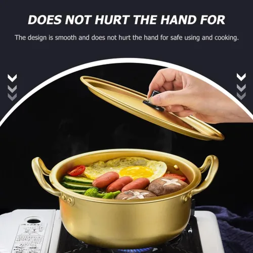 Miniatura 8 de Housoutil Olla ramen 1 juego de olla de ramen coreano con tapa, cuchara, palillos tradicionales de aluminio instantáneo Ramyun para el hogar