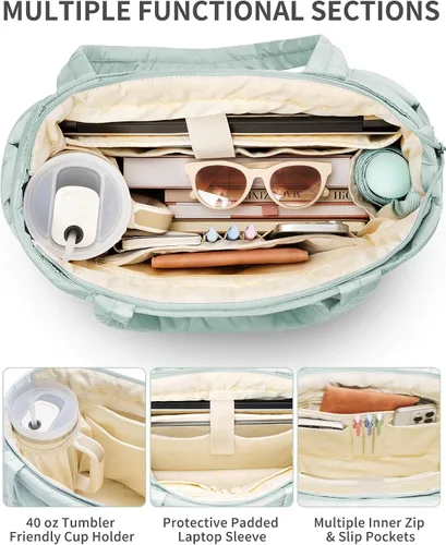 Miniatura 4 de Bolsa Tote Acolchada para Mujeres, Bolsa de Mano de Trabajo Ligera y Esponjosa para Maestras y Enfermeras, Bolsa de Hombro Acolchada para Escuela