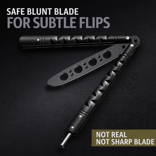 Miniatura 5 de GOOD WORKER Cuchillo Mariposa - Entrenador Balisong - Entrenador de Mariposa de Práctica Negro con Pestillo de Resorte Seguro - Cuchillos Balisong